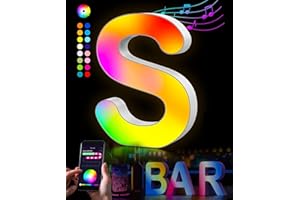 KIMIMARA Light Up Letters - Lighted Letters Colorful Glitter Alphabet APP Control Music Sync Color Changing Letters for Boy Girl Gift Birthday Christmas Wedding Bar Wall Table Night Light Valentine Decor - S