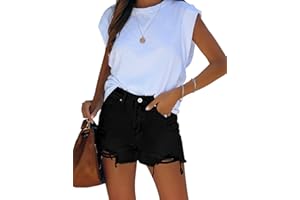 Roskiky Jeans Damen High Waist Ripped Stretch Denim Hot Pants Jeans Shorts Damen