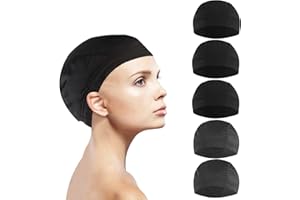 KULANNDER 5 Unids Dome Cap peluca, Malla Spandex Elástica Antideslizante Redecilla Transpirable Soft Nature Weaving Cap para Hombres Mujeres para Ropa de Peluca (negro y translúcido)