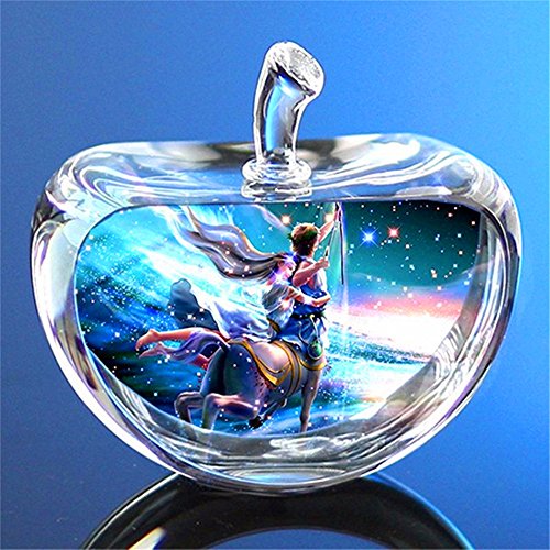 qianyue 12 Constellation Clear Rare Crystal Glass Modèle d'Apple Figurines Poids du Papier Pierres Naturelles et minéraux Photo Cristaux personnalisés pour décoration intérieure (Sagittaire)