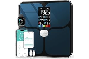 ABLEGRID Body Fat Scale,Digital Smart Bathroom Scale for Body Weight,Large Color Display Screen,16 Body Composition Metrics BMI,Water Weigh,Heart Rate,Baby Mode,400lb,Rechargeable