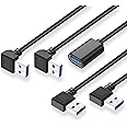 Jadebones 90 Degree USB 3.0 Extension Cable (4 Pack), Vertical Up and Down Angle, Horizontal Left and Right Angle USB Male to Female Extender Cord (Black, 30CM)