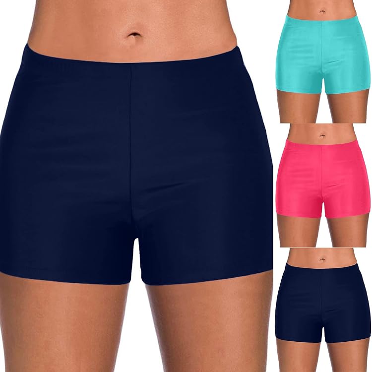 Short De Bain Femme Taille Haute - Boxer à Cordon Réglable - UPF 50+ - Pour Plage/Piscine/Sports Nautiques