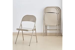 KAIHAOWIN Lot de 4 Chaises Pliantes en Métal, Chaises D'appoint Gain de Place, Chaises Pliantes Stables pour Les Réunions, Les Bureaux, Les Mariages, Les Fêtes et Les événements - Beige