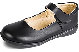 SANGYN Girls School Shoes Black Leather Uniform Shoes Kids Loafers Mary Jane Flats Casual Shoe with Anti-Slip Sole for Dress Party Wedding