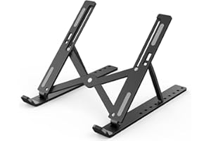 Diffaxy Supporto per computer portatile regolabile in altezza, supporto pieghevole per scrivania, supporto per laptop in ABS + silicone, supporto per laptop con raffreddamento ventilato per laptop da