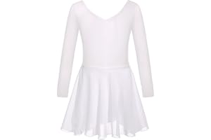 FONLAM Robe Justaucorps de Ballet pour Fille Ensemble Deux Pièces Léotard Body + Jupe Gymnastique Ballet Danse Classique Fille Manche Longue