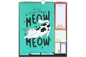 GUPO ERIK Grupo Erik Meow Meow Wall Calendar 2024 | Monthly Planner 16 Months Sep 2023 - Dec 2024 | 11.8 x 13.4 inches / 30 x 34 cm | Gifts For Cat Lovers | With Stickers/Pen/Shopping List