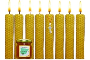 APIS IBÉRICA Velas de Miel 100% Cera de Abeja Natural Española-Aromaterapia Relajante-8 velas-Duración 3,5 horas-Decoración-Eco-Friendly-Sin Tóxicos-Origen España-Ritual Mágico Buena Suerte 11/22
