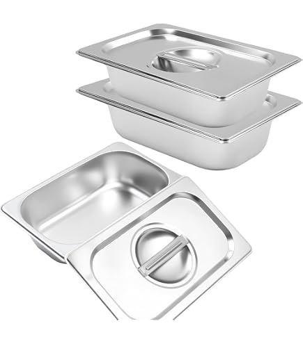 BAIFULAI Panier-Set 3-teilig Aus Edelstahl – GN Behälter 32,5x18x6,5 Cm Mit Deckel, Hitzebeständig, Stapelbar