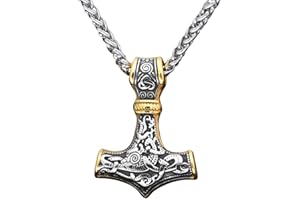 schmuxxi Thors Hammer Anhänger Massiv Edelstahl 45mm Bronze/Gold Beidseitig Gearbeitet mit Kette 60cm
