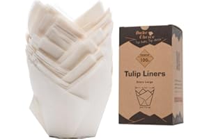 BAKE CHOICE Moldes Magdalenas Papel Grandes,100pcs,Tulipán Moldes de Papel para,Moldes para Magdalenas,Sin Pegar Pergamino Blanco,para Festividades,Gran Tamaño