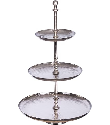 thumbnail: Brandsseller Aluminium Etagère - 3 Etages - Hoogte 58 Cm - Zilver - Handgemaakt - Voor Tafeldecoratie