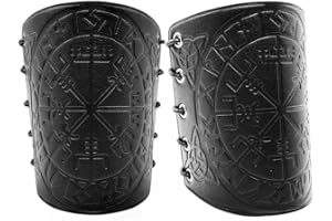 DONGKER 1pair Embossed Arm Guards,Leather Bracers Arm Guard Adjustable Norse Viking Arm Armor for Men Women