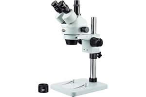 AmScope SM-1TSX-V203 - Microscopio stereo trinoculare con zoom 3.5X-45X con supporto da tavolo
