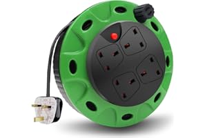 ExtraStar 13A Electrical Extension Reel, 4 Sockets Cable Reel with Winding Handle 1100W/3120W Thermal Cut Out, Heavy-Duty Extension Lead with 5 Metre Cord - Green