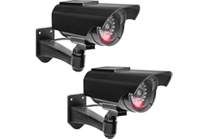 GAOUTO Lot de 2 caméras factices - Fonctionnement solaire - Simulée - Caméra de surveillance factice avec LED clignotante - Pour garage, arrière-cour, porte d'entrée