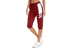 Terecey Pantacourt Femme été 3/4 Pantalon de Sport Femme Taille Haute Décontracté de Jogging avec Cordon de Serrage et Poches