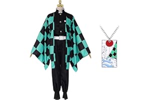 Boyigog Demon Green Anime Kimono Cosplay Costume Set for Adults Dress Up Outfit Anime Uniform Halloween Accessoire for Halloween Carnival Party