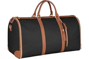 Amoyeric Große Kapazität Carry On Garment Bag PU Leder Duffle Bag für Frauen Wasserdicht Kleidersäcke für Reisen mit Schuhbeutel 2 in 1 Hängenden Faltbaren Koffer Anzug Reisetaschen (Black)