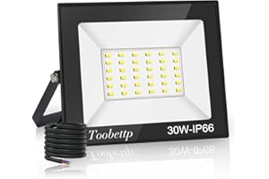 toobettp Focos LED Exteriore 30W Blanco Frío, 3000LM LED Floodlight Exterior 6500K Foco LED Exterior IP66 Impermeable Proyector Foco para Jardín, Garaje, Plaza, Estacionamiento