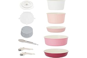 RIOVARM Zestaw garnków i patelni indukcyjnych ze zdejmowanymi uchwytami, nieprzywierający granit, możliwość układania w stos, z silikonowymi pokrywkami, nie zajmują dużo miejsca, zestawy garnków i