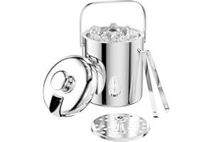 WEIZHIS Eiswürfelbehälter mit deckel 1.3L, Eiswürfelbehälter Edelstahl mit Sieb und Eiszange, Doppelwandig Isoliert, Tragbarer Eiskübe Ideal für Bier, Wein, Champagner, Für Bar, Party, Camping & Grillen