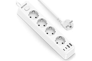 Steckdosenleiste 4 USB Mehrfachsteckdose Wandmontage 4-Fach Steckerleiste Überspannungsschutz 2 USB C Steckdose mit Schalter 4000W 16A Verteilersteckdose Multisteckdose mit 1,8M Kabel, Weiß