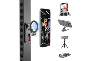 BRDRC Magnet Handyhalter Kompatibel mit MagSafe, Stativadapter mit Karabiner & 1/4" Gewinde, Robuster Klappbarer Halter für iPhone 17 16 15 14 13 12 Serie