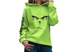 GENERIC Weihnachten Pullover Damen Grinch, Weihnachtspullover Kapuzenpullover Grün Grinch Bedruckte Sweatshirt mit Tasche Casual Pulli Langarmshirt Pullover Herbst Winter Festlich Hoodie Oberteile