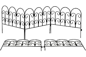 Floralcraft 17.7in X 14.76ft Decorative Garden Border Edging Fence Panels, Double Scroll Design Rustproof Black Steel Animal Barrier Wire Border Flower Bed Vegetable Fence, (10 Panels in Box)