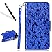 Produktbild PU Lederhülle für Huawei Honor 8,Wallet Cover für Huawei Honor 8,Leeook Luxus Shiny Elegant Kreative Mode Laser Schmetterling Muster Entwurf Bling Glitzer Glänzend Magnetverschluss Leder Handyhülle mit Kartenfach und Ständerfunktion Bookstyle Etui Karten Slot und Magnetverschluss Flip Case Cover für Huawei Honor 8 + 1 x Schwarz Eingabestift-Schmetterling,Blau Blue