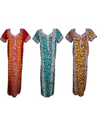 Indiatrendzs Womens Printed Nighty Nightwear Cotton Maxi Dress Sleepwear Nightgown (Pack of 3) Combo (Chest 46)