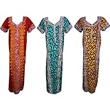 Indiatrendzs Womens Printed Nighty Nightwear Cotton Maxi Dress Sleepwear Nightgown (Pack of 3) Combo (Chest 46)