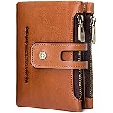 Contacts Men's Genuine Leather Wallet | RFID Blocking Wallet for Men| 14 Card Slots, 1 ID Window | 2 Zipper Compartments, Button Closure (Beige): 