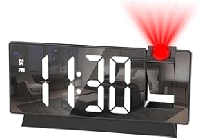 Criacr Projection Alarm Clock, Projector Clock with Large Mirror Screen, Digital Clock with 180° Projector, 4 Levels Brightness, Alarm Clock Projector with Temperature, Time, Date, Snooze for Home