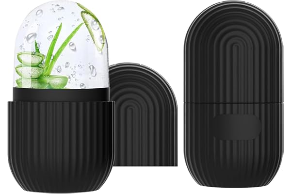 FLOWERUN Lot de 2 Ice Roller, Glaçon Visage Réutilisable en Silicone, Outil de Massage Glacé pour le Visage, Réduction des Pores et des Cernes, Pour Soins Beauté Maison (Rayures Noires)