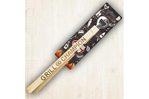AV Andrea Verlag Grillzange mit Flaschenöffner - Grill Champion - Echt Holz ca. 35 cm lustiger Spruch Motiv Gravur hochwertig gelasert das perfekte Männerwerkzeug Geschenkidee