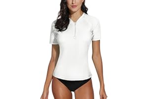 BesserBay Damen Kurzarm Badeanzug 1/4 Zip Rash Guard Schnelltrocknend Bademode UV-Schutz Surf Shirt S-XXL