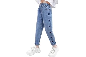 ES-UK Casual Elastic Waist Girls Jeans with Back Pockets - Perfect Kids Jeans for Ages 6-12, Comfortable Girls Trousers for Everyday Wear