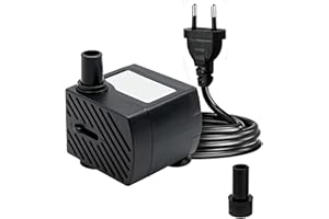 GERUI Mini pompe submersible ultra silencieuse avec câble d'alimentation de 1,3 m, avec 1 buse pour fontaine, aquarium, jardin d'étang, prise européenne 180 l/h 3 W