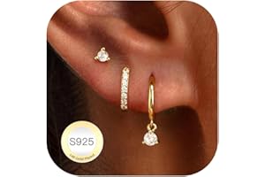 HARJJME 3 Paar Ohrringe Silber 925 Set Damen 14K Vergoldet Creolen Gold Silber mit Anhänger Ohrstecker Silber 925 Wasserfest Stecker Hängend Kleeblatt Ohrringe für Mehrere Piercings Ohrlöcher Schmuck Geschenk