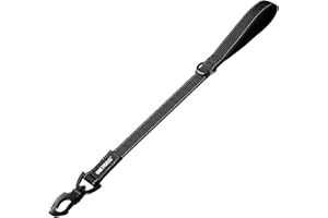 OneTigris Bolt Guinzaglio corto per cani 52 cm, guinzaglio corto con denti di tigre in metallo e morbida imbottitura, riflettente, in nylon, adatto per cani di taglia media, colore nero