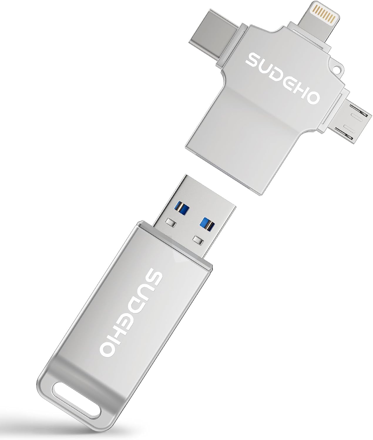 Memoria USB 16GB para Phone, 4 en 1 USB 3.0, Compatible con Pad Android PC, para Fotos vídeos música,Plata Espacial