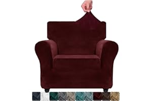 ‎XINEAGE XINEAGE Dicke Samt Stuhlbezüge für Sessel Stretch rutschfeste Sofabezug 1-Sitzer Hunde Katze Haustier Wohnzimmer 1-teiliger Couch Protector Stuhl Schonbezug (1 Sitzer, Weinrot)