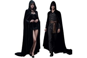 Bkpaweero Umhang Mit Kapuze, Lange Samt Cape Vampir Kostüm Halloween Für Damen Herren Kinder Erwachsene, Cosplay Party Karneval, Schwarz