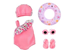 YUNHENTONG Set de Maillot de Bain pour Poupée, Vêtements de Poupee D'été, Set de Bain Poupées avec Bouée de Natation Lunettes de Soleil Sandales pour Poupee de 18 Pouces Accessoires d'eau D'été (Rose)