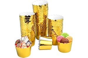 QINERSAW Pirottini Dorati 50 Pz Pirottini per Cupcake, Muffin, Dessert e Cioccolatini - Gelatine per Torta Matrimoni e Compleanni, 45 * 50 MM (Oro)