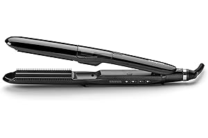 ‎BABYLISS Prostownica parowa BaByliss Steam Straight - system nawilżający zmiękcza włosy, szerokie płytki tytanowo-ceramiczne do gładkiej stylizacji, 5 ustawień temperatury od 150°C do 230°C, ST492E