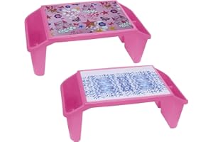 JMS we create smile - 1 x Plastic Princess Printed Activity Tray Portable Laptop Desk - Large Lap Table Multipurpose Standing Desk - Travel Play Tray for Girls Kids (Random Pink)